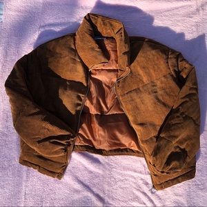 Cropped Corduroy Brown Puffer Jacket